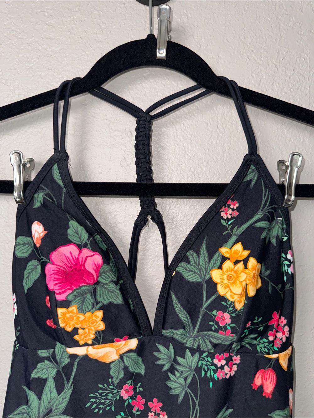 Cupshe Black Floral One-Piece Swimsuit with Green and Pink Accents - Picture 4 of 10